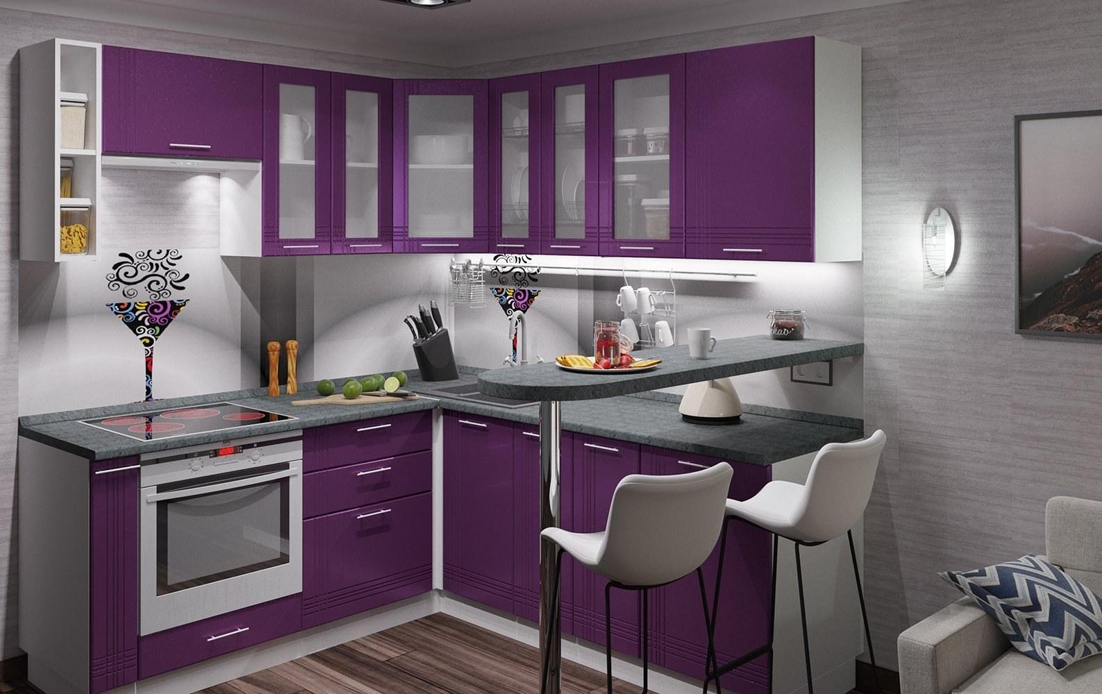 Фиолетовый и серый в интерьере кухни